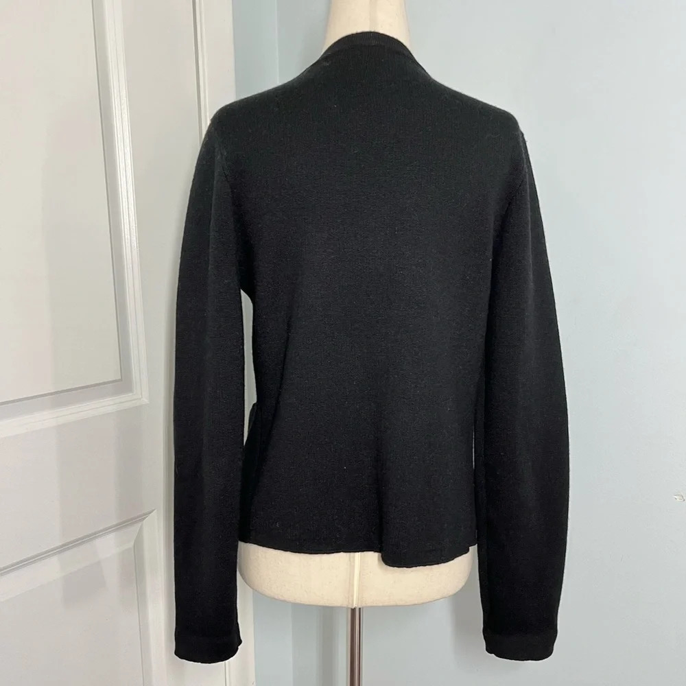Margaret O’Leary black 100% merino wool open jacket sweater size M - Picture 9 of 12